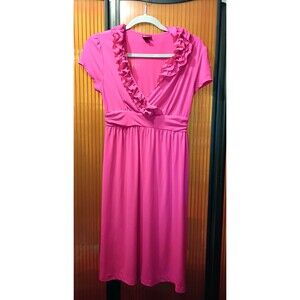 Merona Size S Pink Ruffle Neck Dress Stretchy Knit Cap Sleeves
